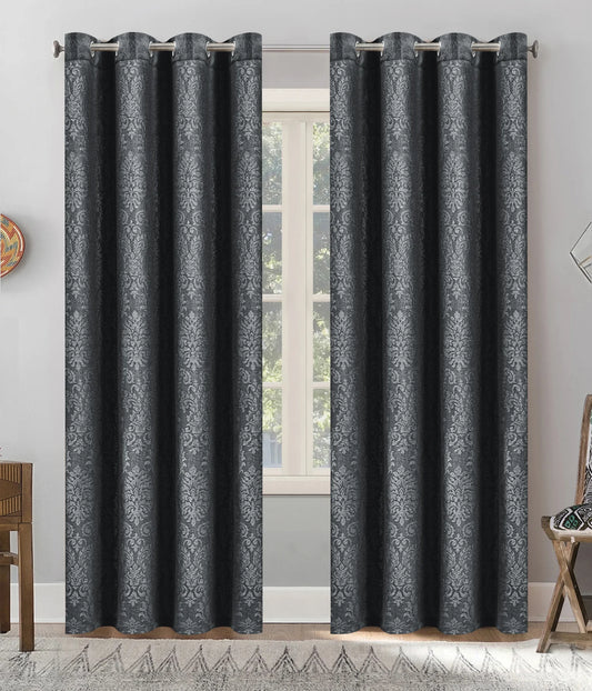 Microfiber Embossed Blackout Curtain Gray Single Panel